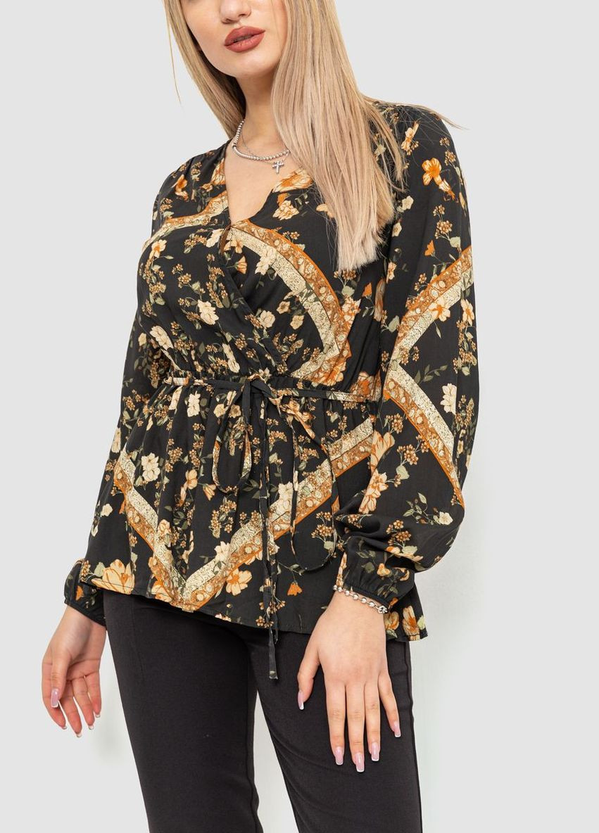 Комбинированная демисезонная блуза с цветочным принтом, цвет черно-коричневый, Ager