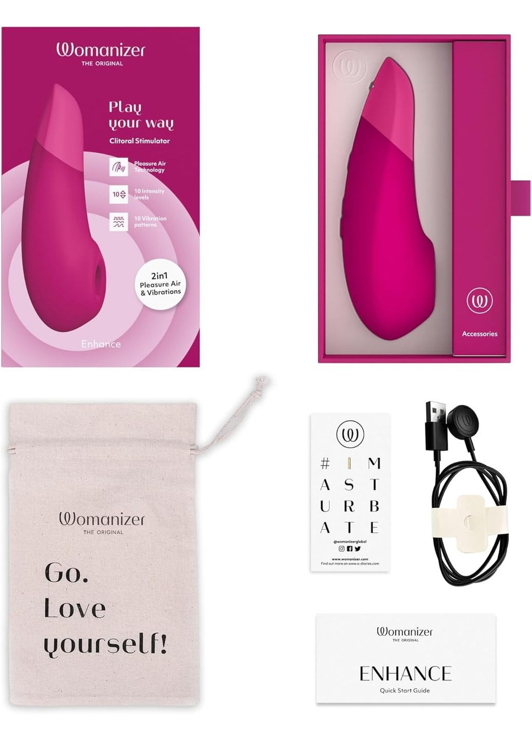 Кліторальний вакуумний стимулятор 2 в 1 Enhance з вібрацією, рожевий Womanizer (332669797)