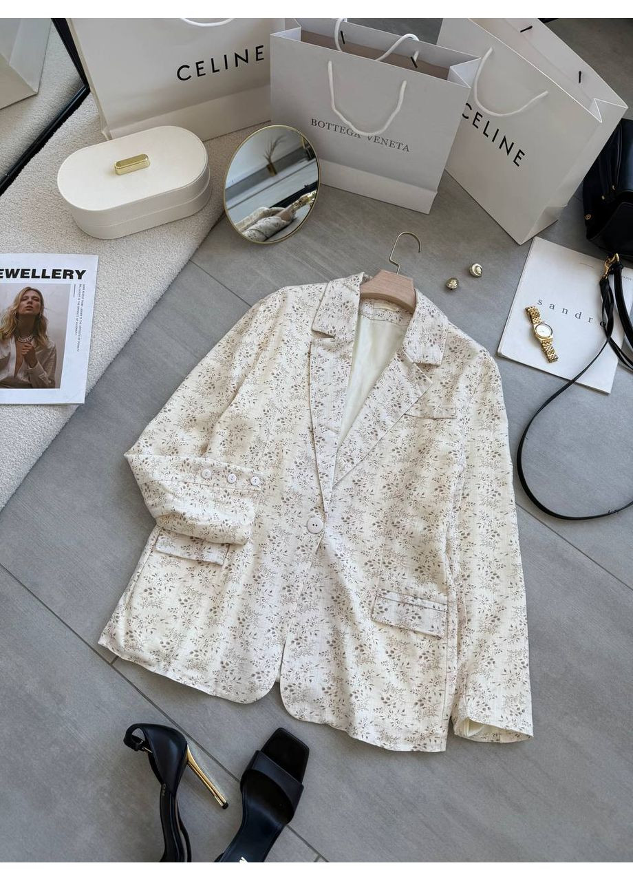 Бежевый женский жакет - замеры в описании GD/GL Модний простір с цветочным узором - всесезон