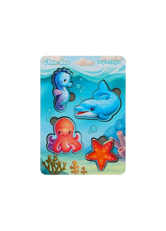 Дерев'яний пазл-вкладиш "Морські тварини-1" (ПСФ055) PSF055 фон із підказкою Ubumblebees (304408381)