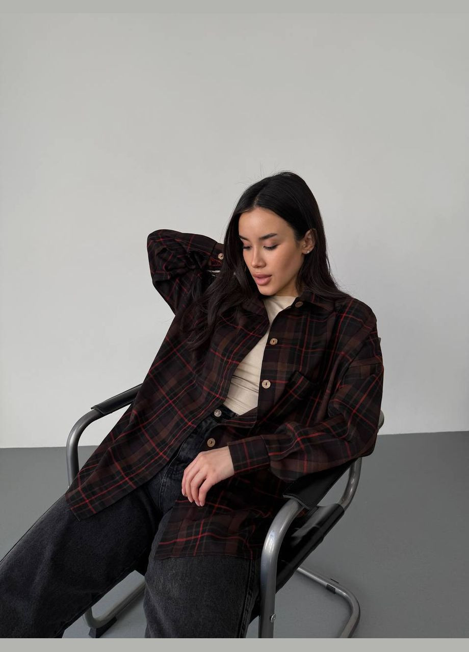 Коричневая повседневный рубашка в клетку Гермес с длинным рукавом