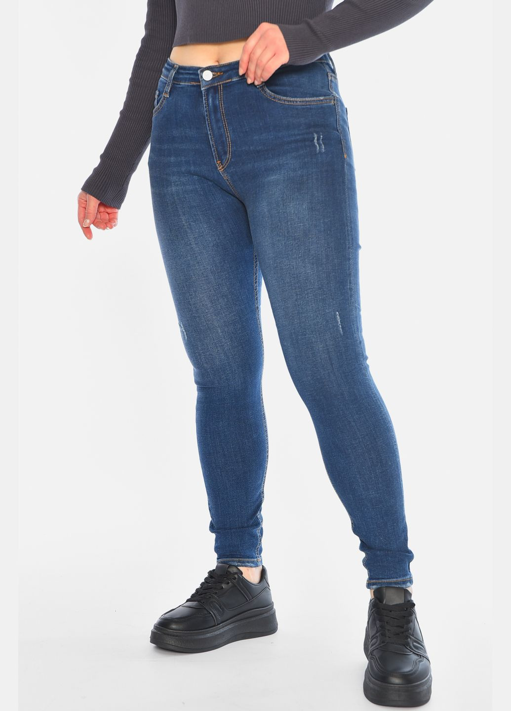 Джинси жіночі скінні синього кольору Let's Shop - (315773883)