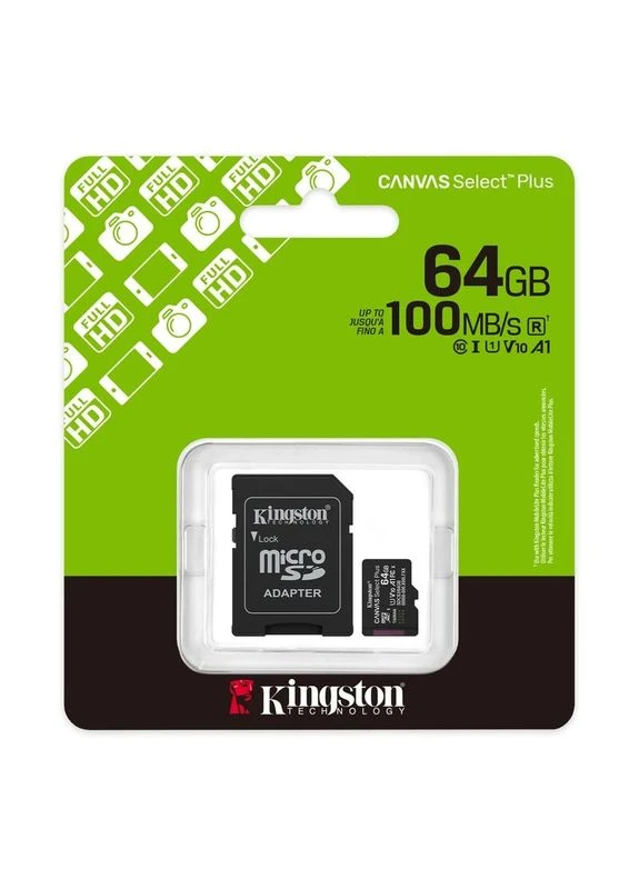 Карта памяти microSDXC (UHS-1) Canvas Select Plus Gen3 64Gb class 10 А1 (R-100MB/S) (adapter SD) Kingston (395677441)