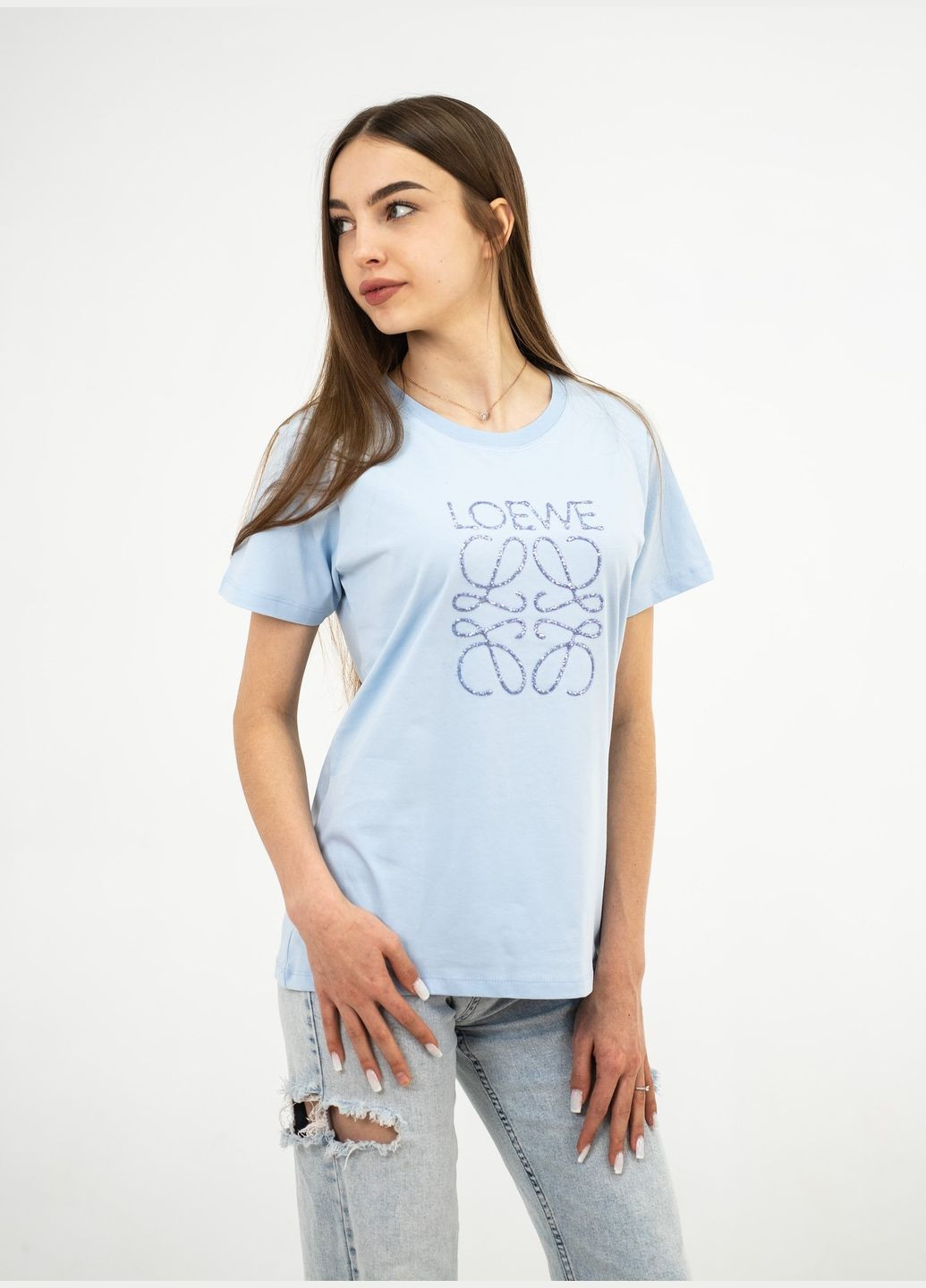 Голубая летняя футболка женская Loewe TISORT