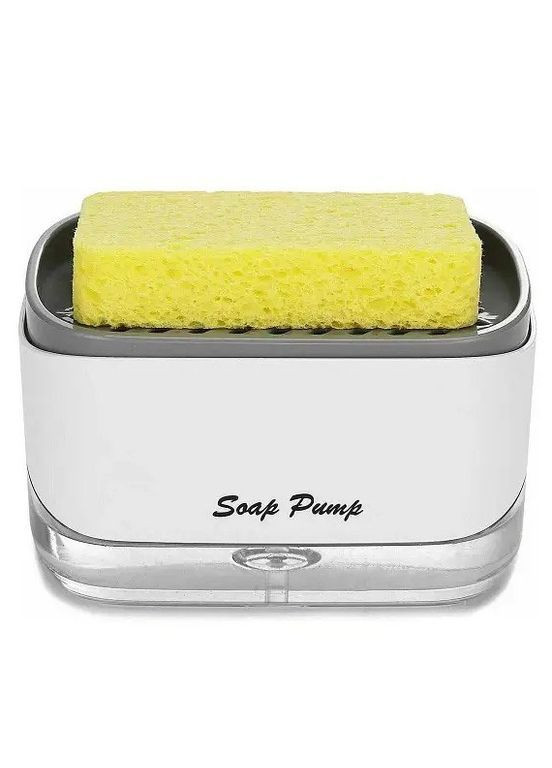 Дозатор для моющего средства нажимной с губкой Soap pump and sponge Белосерый. No Brand - (362376151)