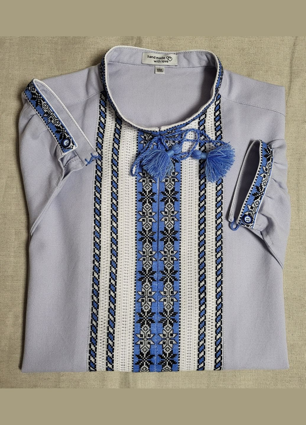 Сиреневая мужская вышиванка "небесная нежность", ручная работа, домотканое полотно Hand Made узор украинская символика свободная, прямой хлопок, домотканное полотно (323658489)