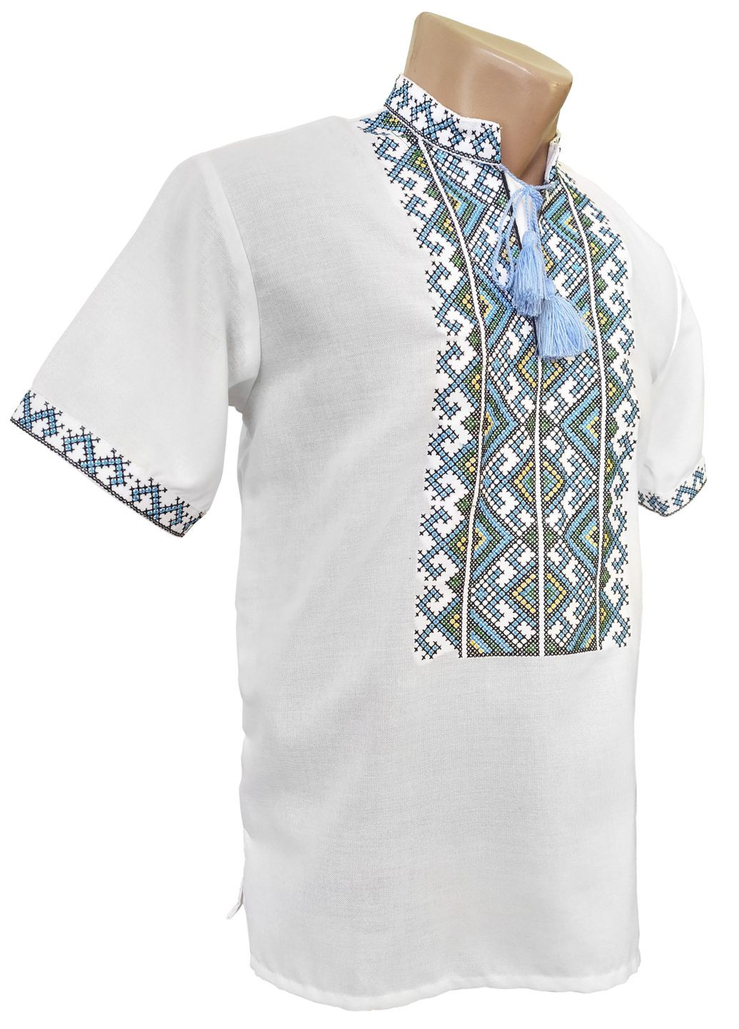 Біла підліткова вишиванка для хлопчика короткий рукав 1 НоКо бавовна (305832211)