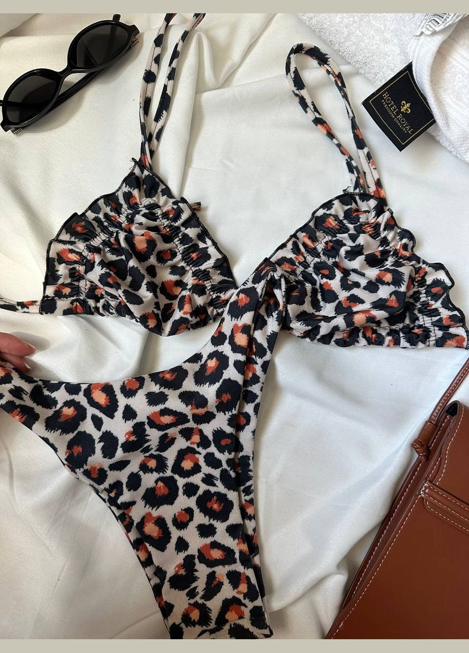 Бежевий літній жіночий леопардовий купальник бікіні No Brand