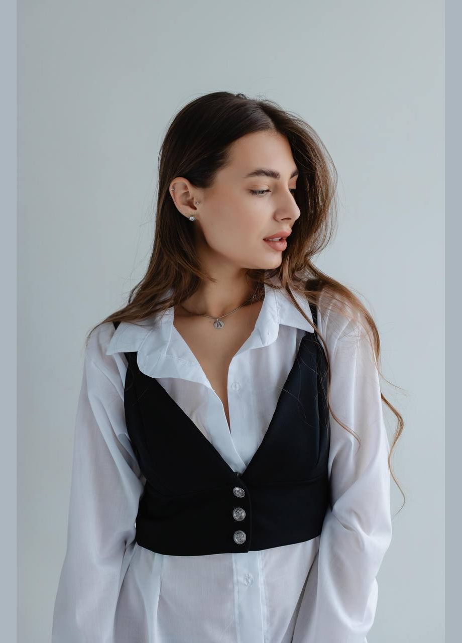 Черно-белый демисезонный комплект женская двойка рубашка и жилетка Adelante