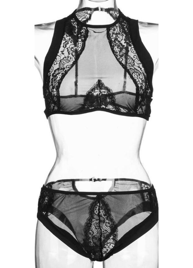 Черный женский комплект белья большого размера No Brand