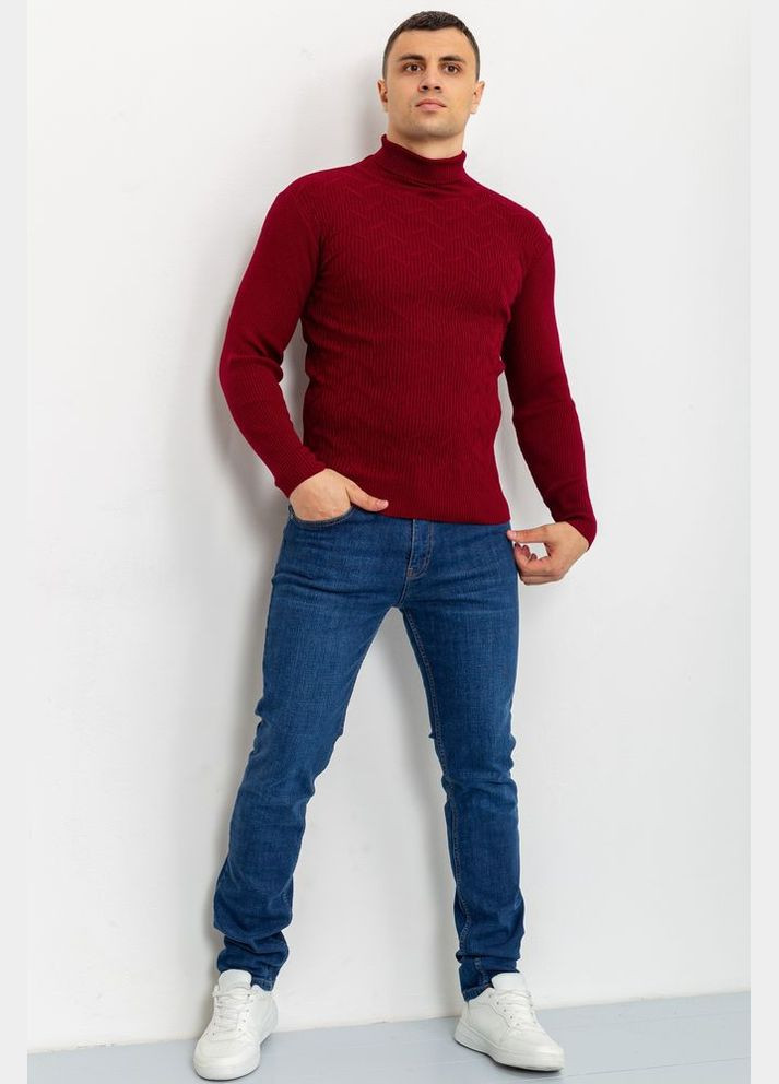 Бордовый зимний свитер-гольф мужской, цвет молочный, Ager