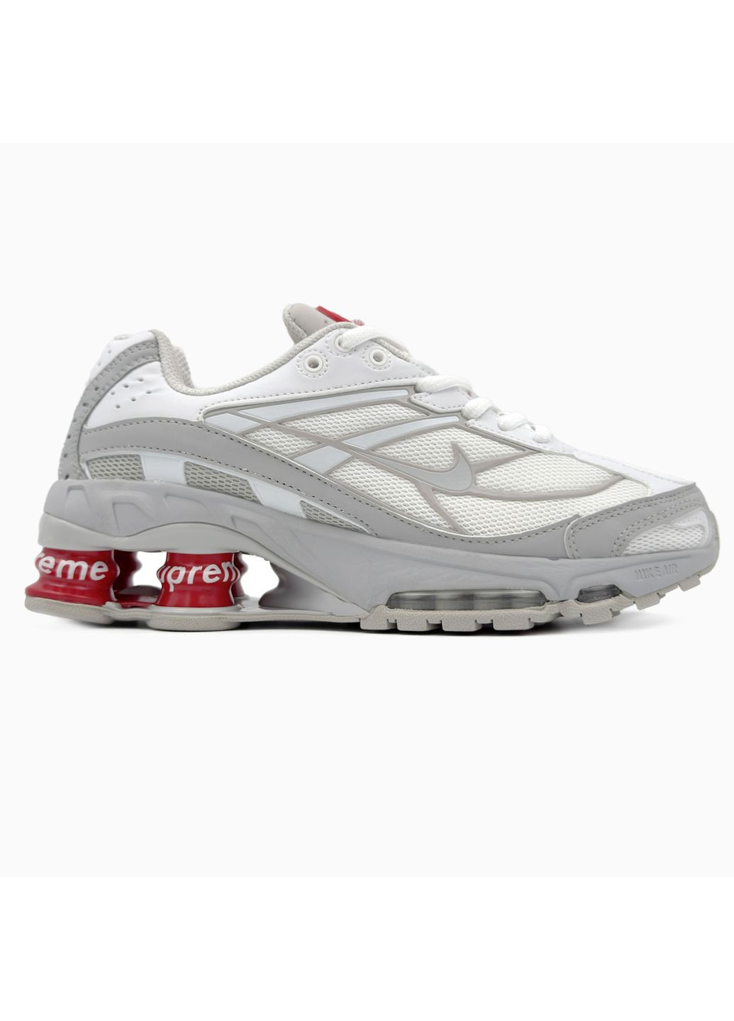 Серые демисезонные кроссовки мужские nike supreme shox ride 2 grey / white найк суприм No Brand