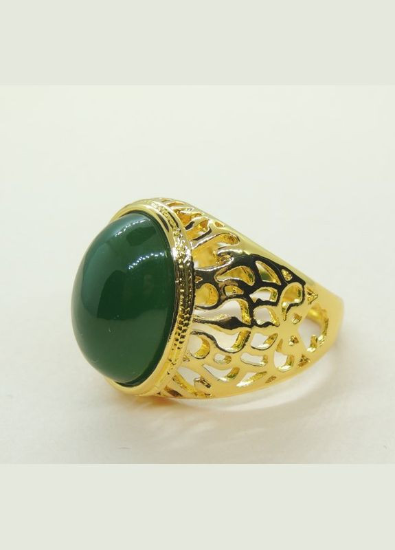 Кольцо с большим камнем печатка мед золото с зеленым овальным камнем и красивыми узорами р. регулируемый Fashion Jewelry (285110840)