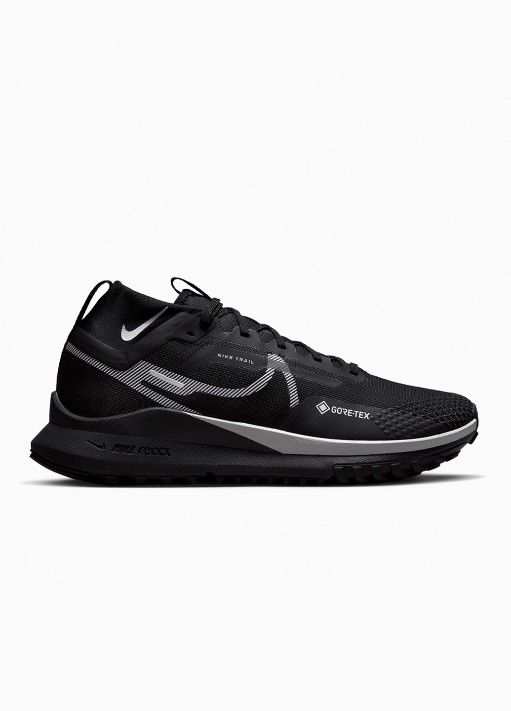 Серые всесезонные кроссовки мужские react pegasus 4 gore-tex dj7926-001 весна-осень текстиль мембрана черные Nike