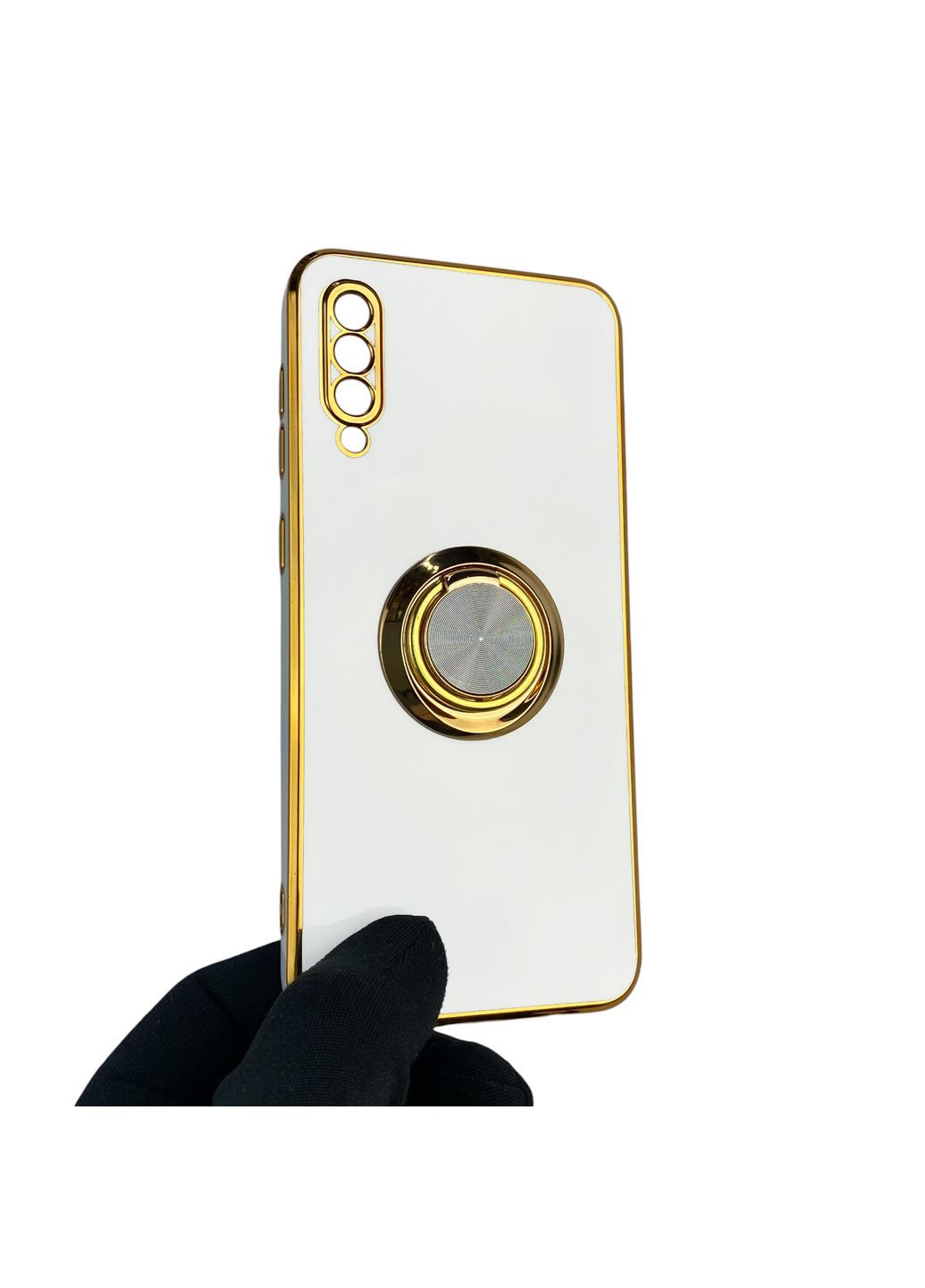 Чехол для Galaxy A50 SM-A505F с кольцом-подставкой с золотой окантовкой на самсунг а50 белый gs1 Samsung (366227861)