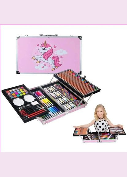 Набір художній для творчості малювання в алюмінієвій валізі Єдиноріг 145 предметів з фарбами Head No Brand (296108157)