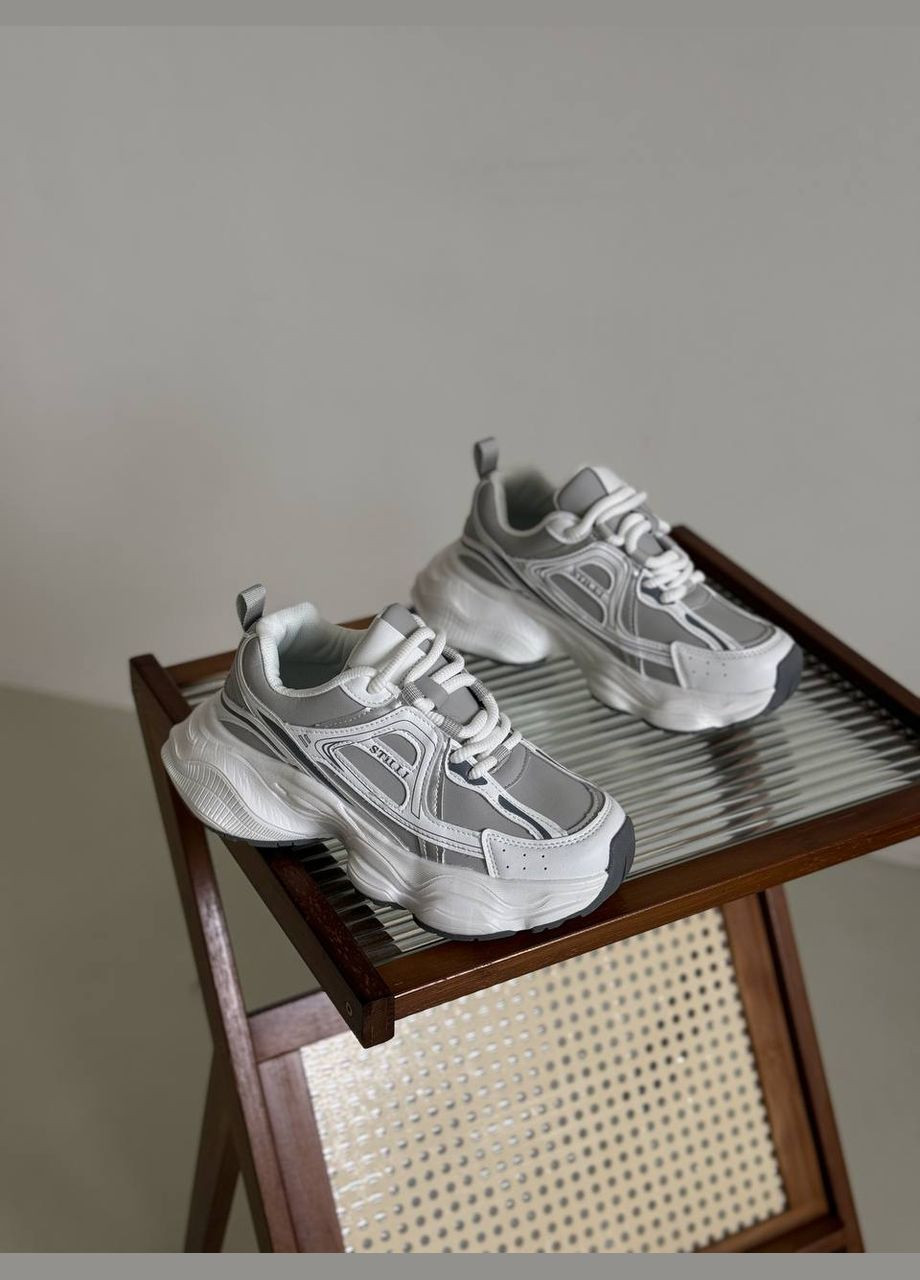 Жіночі стильні кросівки біло сірі натуральна шкіра/замш No Brand білі демісезони (317349622)