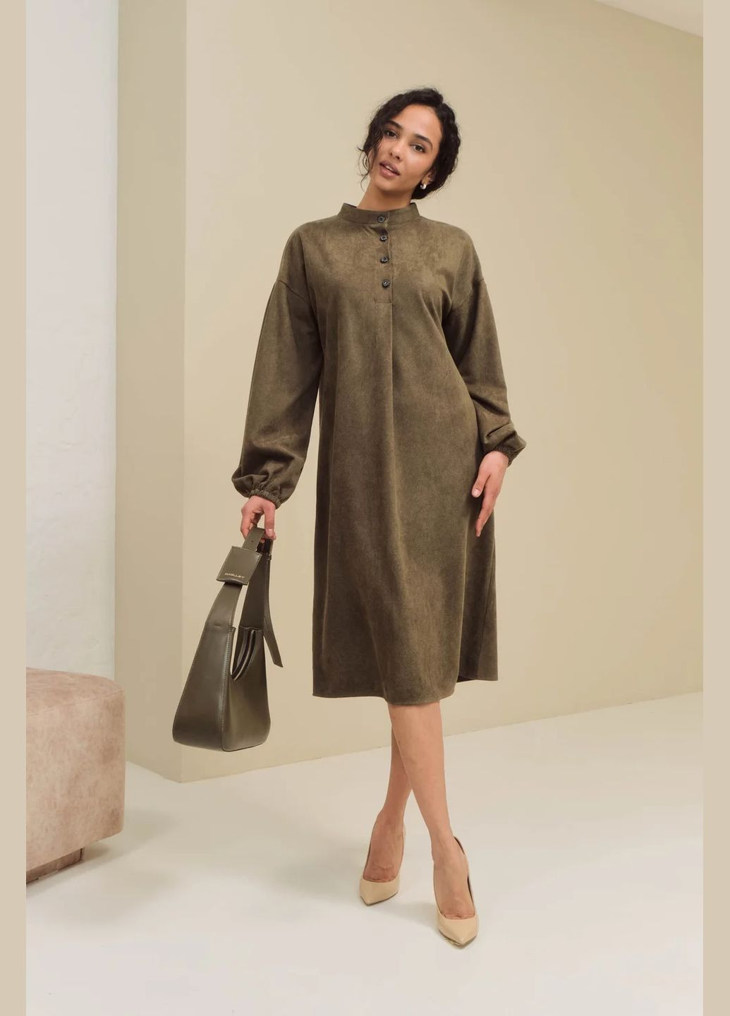 Оливковое (хаки) деловое, повседневный, кэжуал платье Seventeen