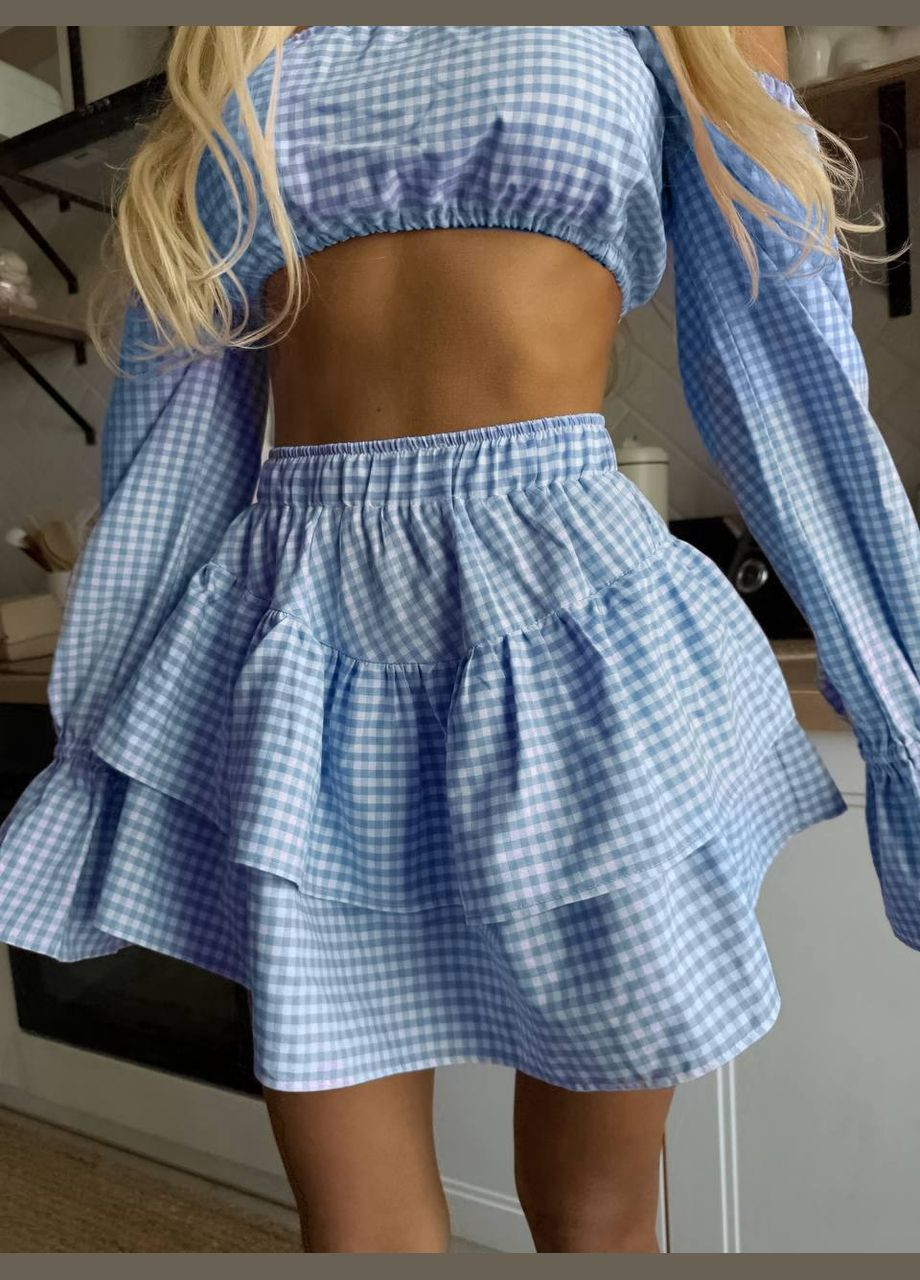 Жіночий літній костюм укорочений топ та спідниця з воланами MonCher (340248402)