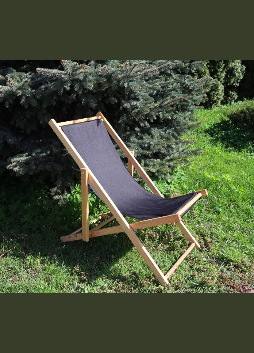 Раскладное деревянное кресло шезлонг с тканью, для дачи, пляжа. Кресла садовые террасные деревянные. Черный No Brand (316257255)