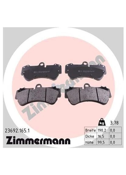 Комплект гальмівних колодок 23692.165.1 ZIMMERMANN (386309602)