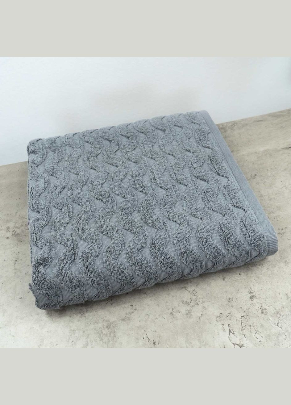 GM Textile махровое банное полотенце жаккардовое волна 70х140см 500г/м2 () серый производство -