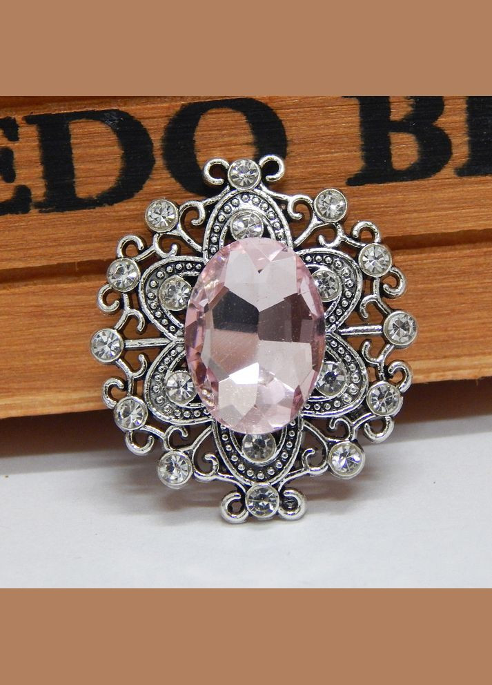 Стразовий декор Овал, ажурний, античне срібло, 27х24 мм, св.рожевий No Brand (341731395)