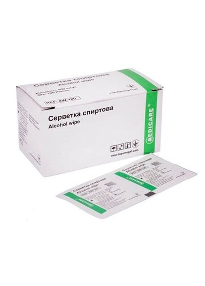 Серветка спиртова "" одноразового використання 56х65 мм 100 шт Medicare (347640175)