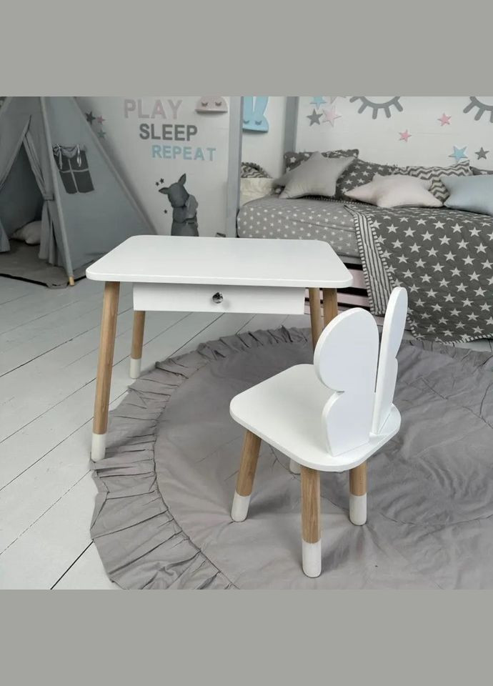 Дитячий столик і стільчик метелик білий. Столик із шухлядою для олівців і розмальовок 79850 No Brand (361259138)