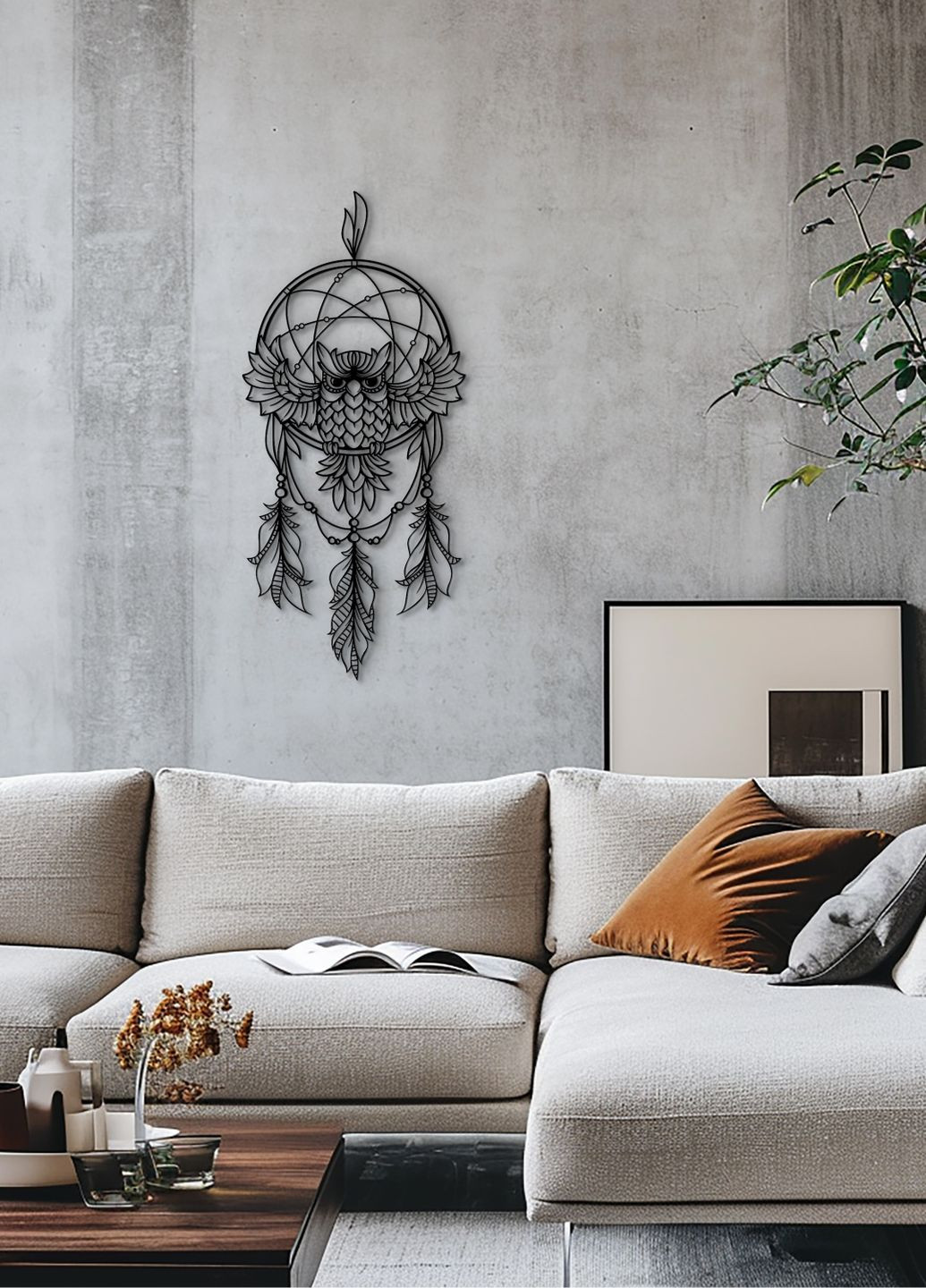 Декор в комнату, интерьерная картина на стену "Мудрая сова", стиль минимализм 60х28 см Woodyard (292113475)