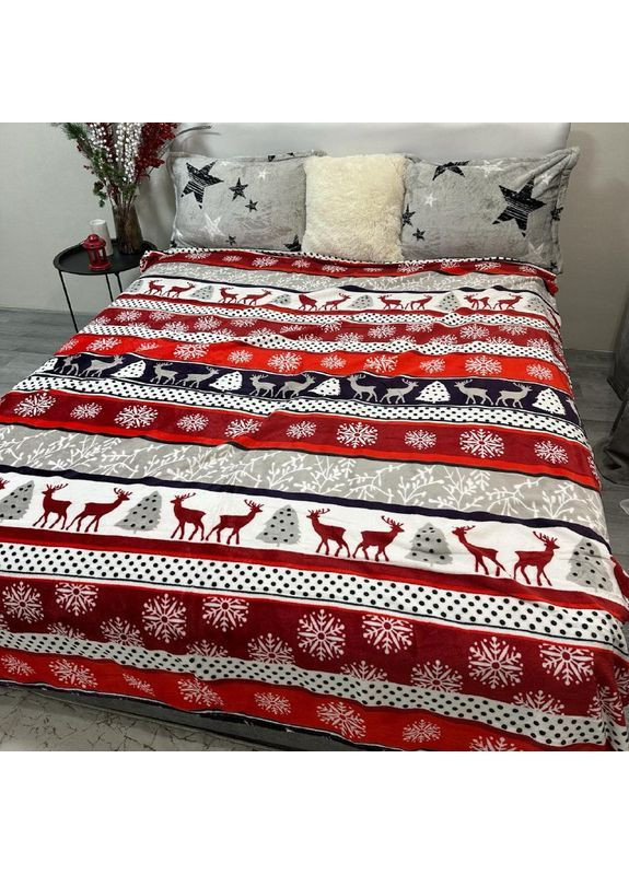 Новорічний Плед-Покривало сірого кольору з малюнком, Євро 200x220 см. No Brand (365749773)