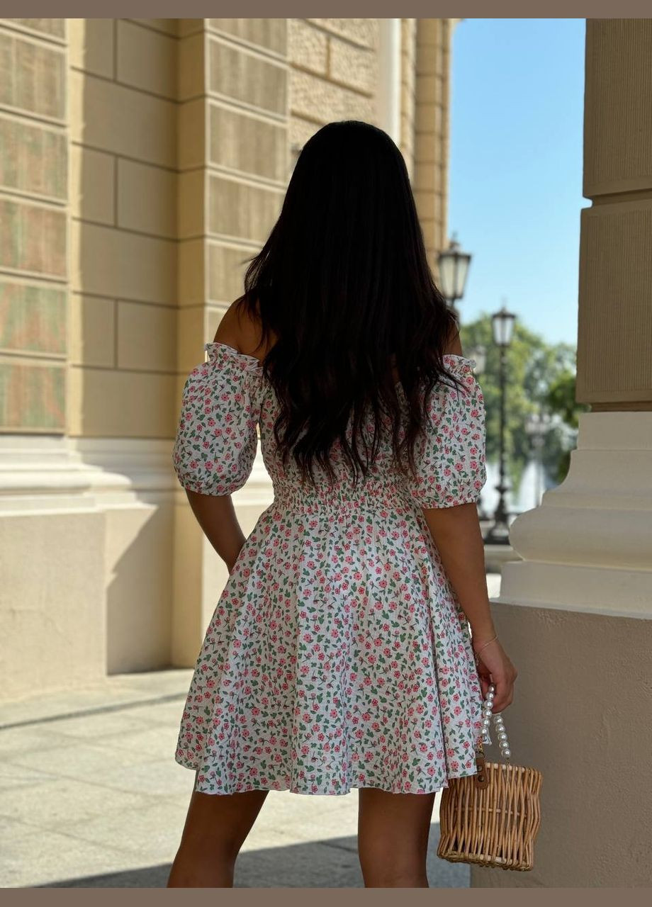 Молочное повседневный женское платье FINO Mode с цветочным принтом