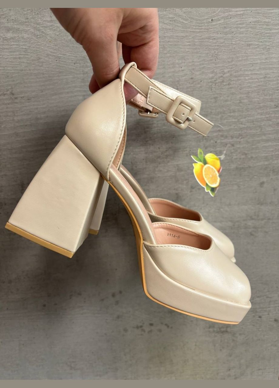 L&M Нарядные бежевые туфли с ремешком, бежевые женские туфли на каблуке, туфли беж бежевый з искусственная кожа, — демисезон (316575420)