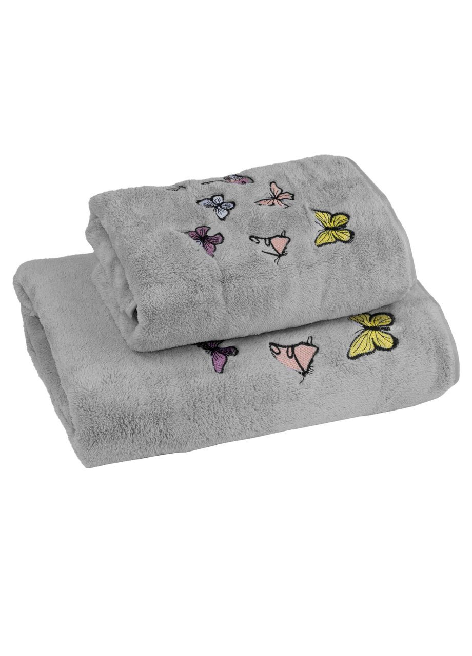 Набор полотенец микрофибра Бабочки 35x75 см + 70x140 см (60154) LoveYouHome сірий
