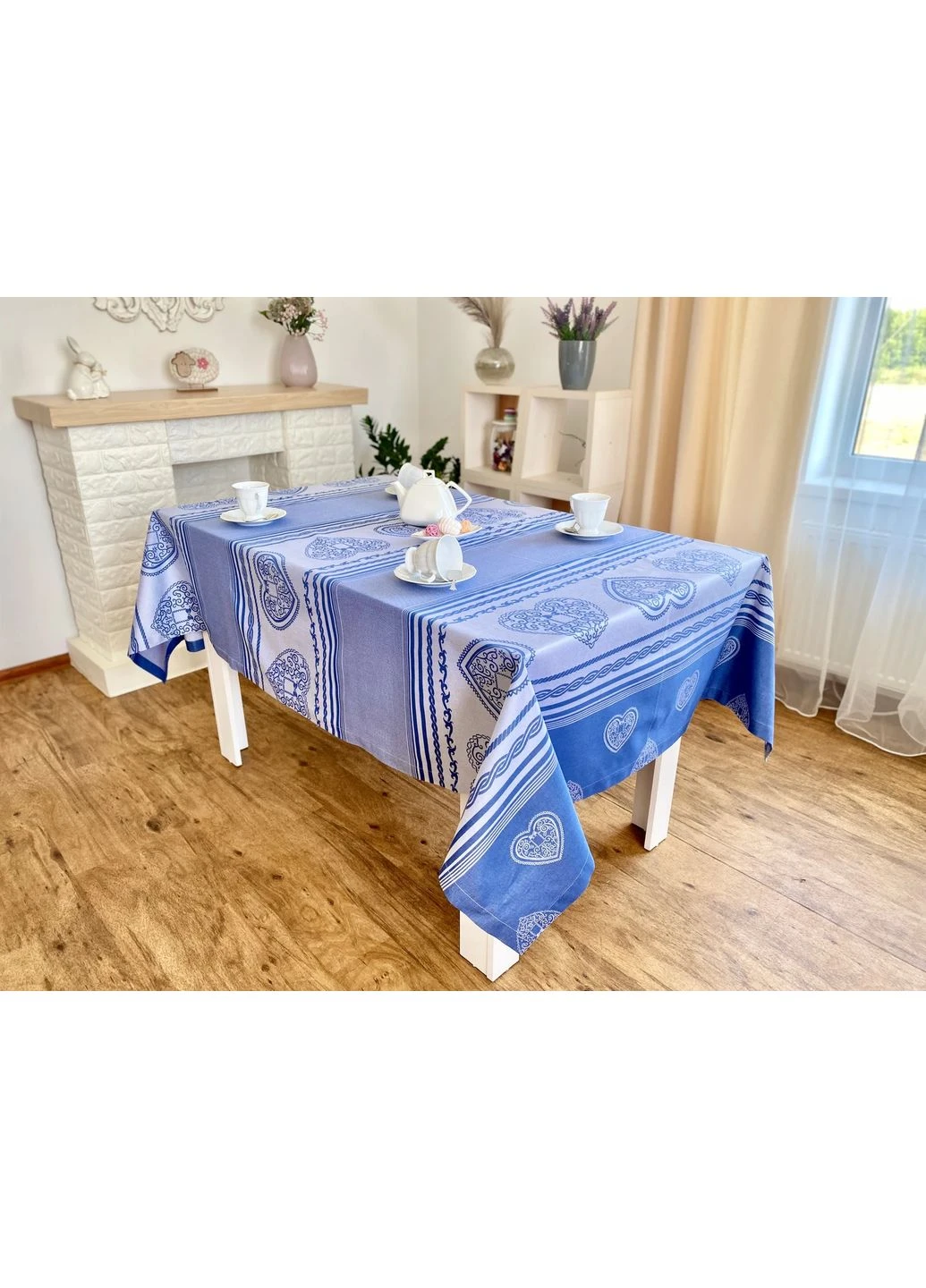 Скатерть прямоугольная 150x210 см 100% хлопок мерсеризованный синий No Brand (401270066)