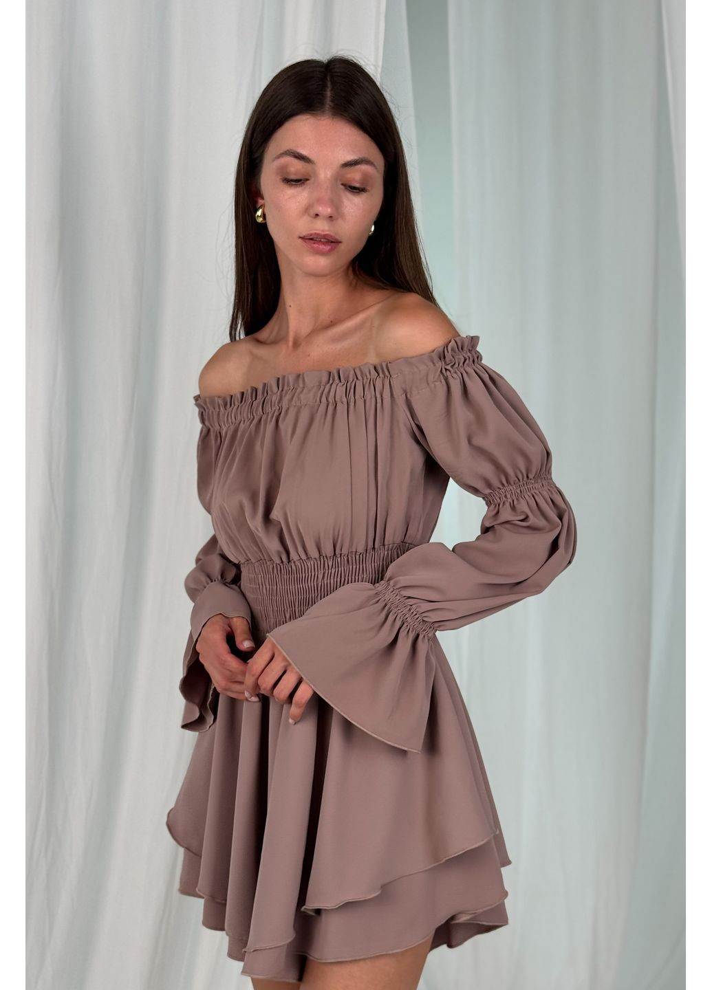 Комбінезон міні з довгим рукавом рукавом однотон CHICLY комбінезон-шорти однотонний світло-коричневий повсякденний, коктейльний, кежуал софт