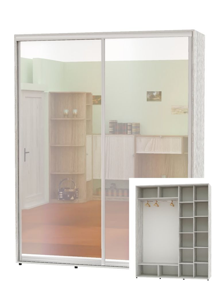 Шафа-купе дводверна 210*60*250 см Сосна натті 2 двері Дзеркало Алекса (360478370)