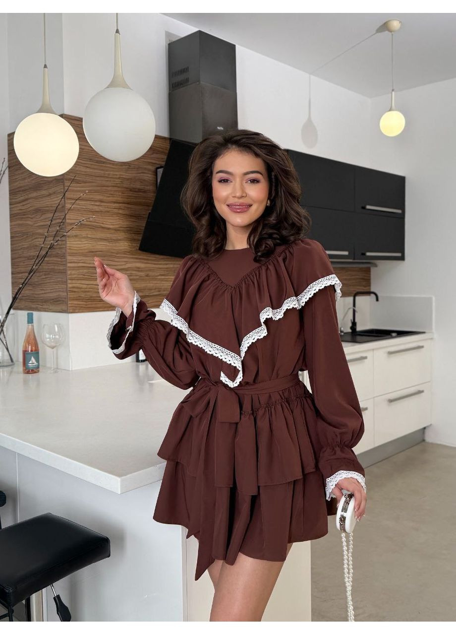 Коричнева вечірня сукня з тонкої костюмки замір в описі GD/GL Модний простір однотонна