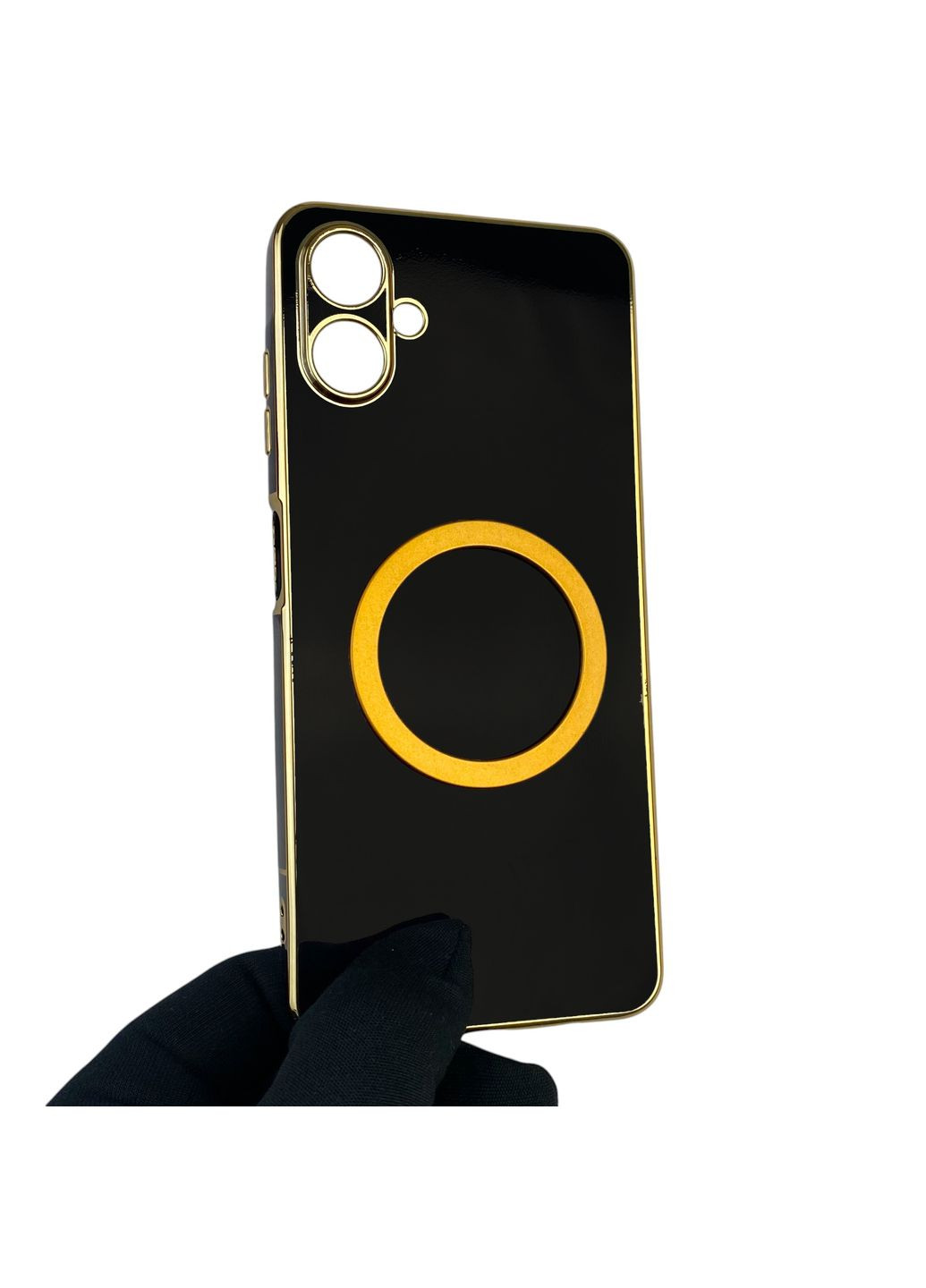 Чохол для Galaxy A06 (SM-A065) з кільцем MagSafe із золотою окантовкою на самсунг а06 чорний gs1 Samsung (366232080)