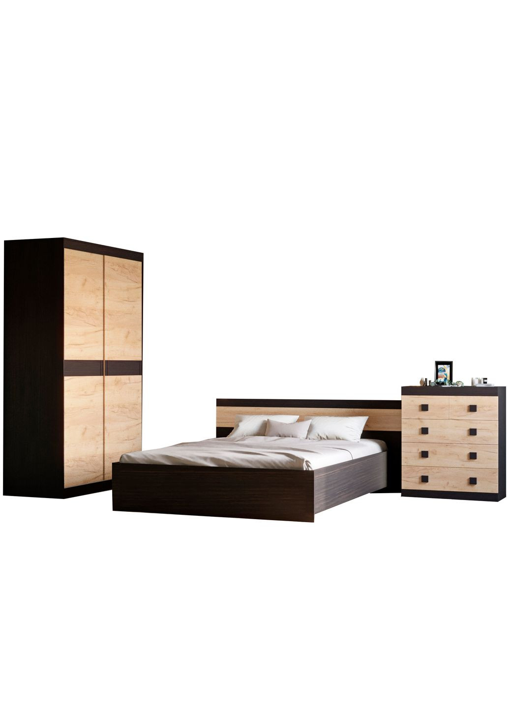 Спальня Соната Комплект 15 (модульная 3 элемента) венге темный/дуб золотой крафт (EVR-2621) Еверест (311685847)