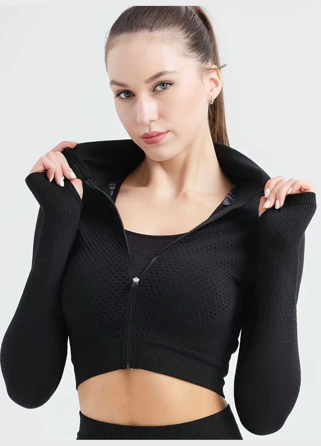 Спортивний комплект (костюм для фітнесу), легінси без пуш-ап + рашгард на блискавці No Brand (322331183)