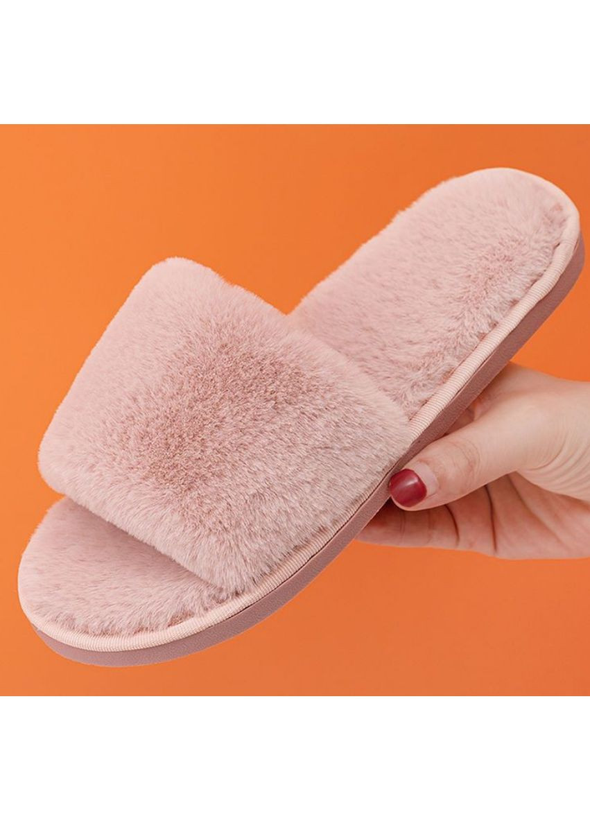 Розовые домашние пушистые тапочки-шлепки розовые размер No Brand