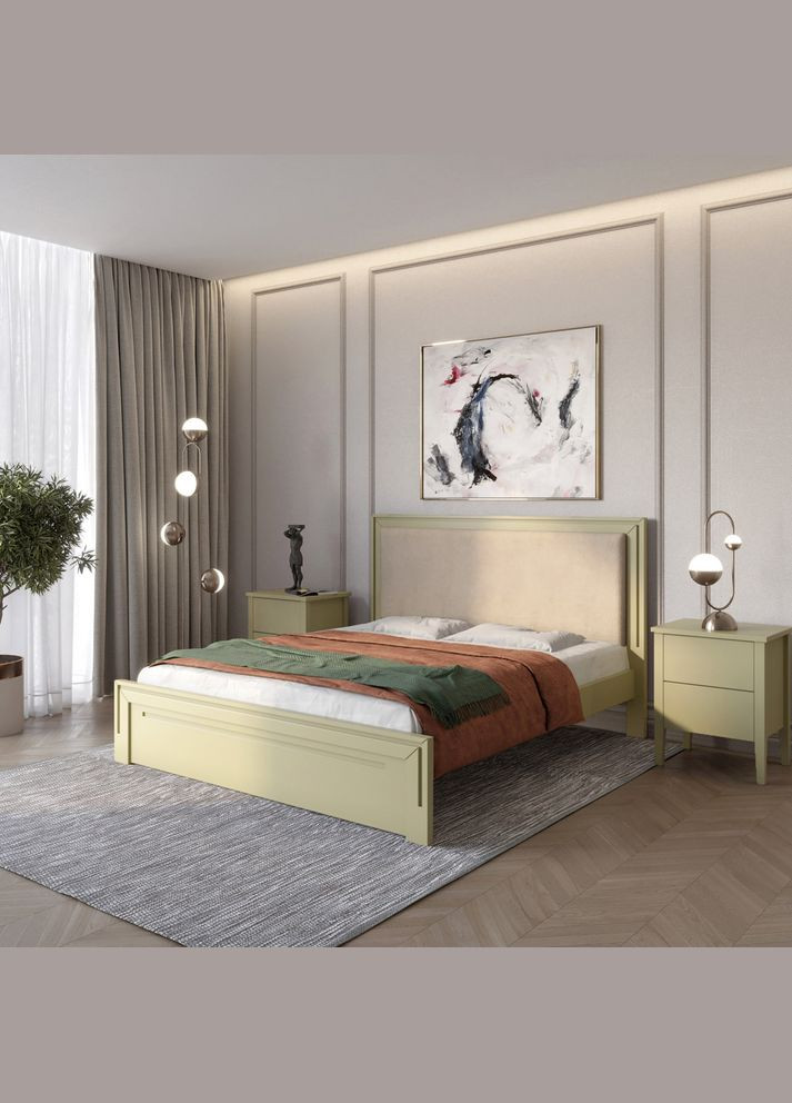 Двоспальне дерев'яне ліжко Торонто Т4 (RAL1020)Аляска 23 (бежевий) 140х200 см (MBG-8260) Mebigrand (368281003)