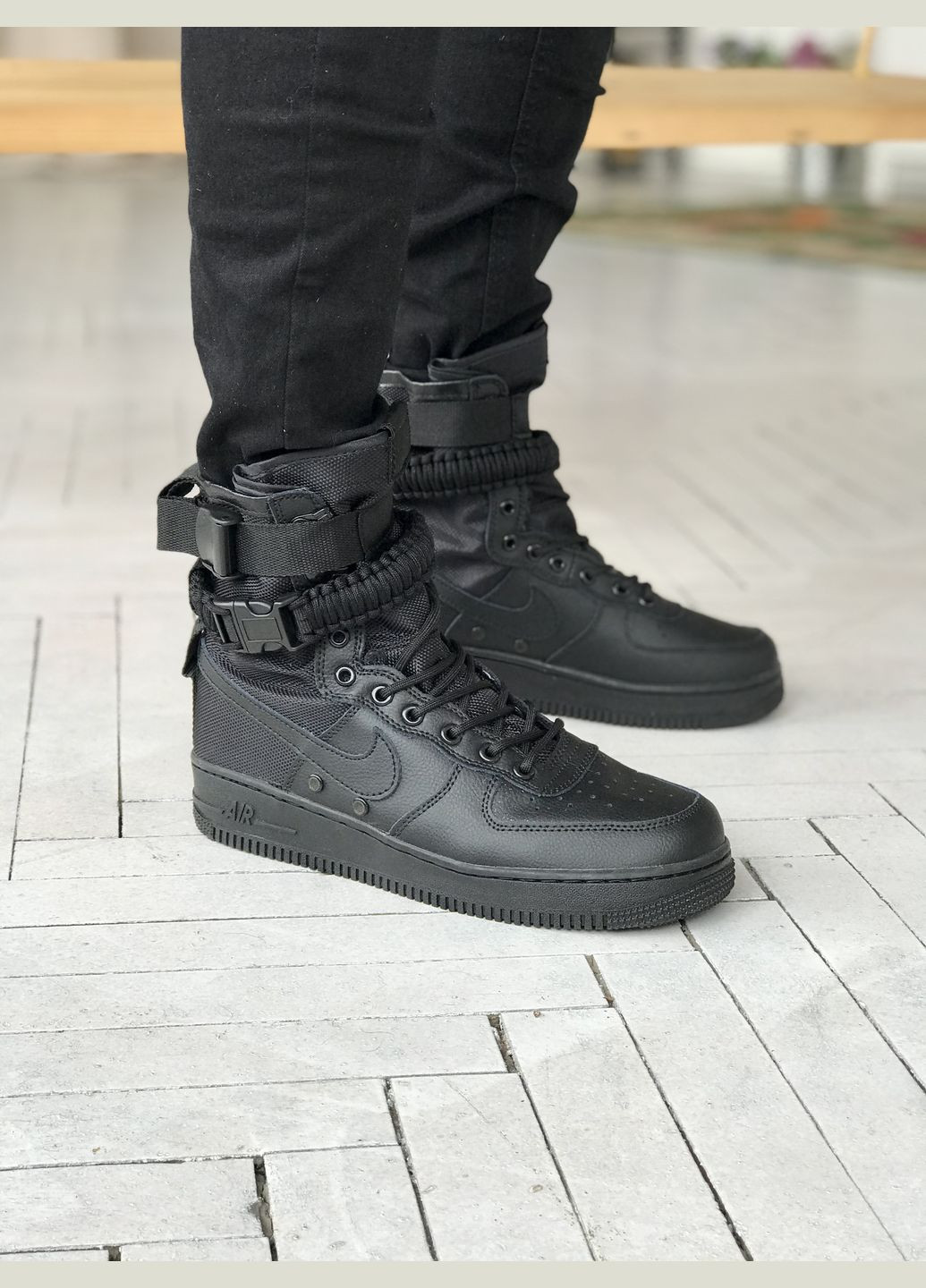 Черные всесезонные кроссовки мужские nike air force 1 sf black | найк аир форс 1 сф черные No Brand