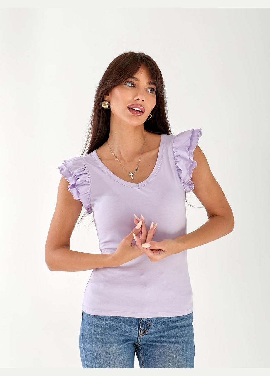 Жіноча бавовняна футболка з рюшами Fashion - (334016610)