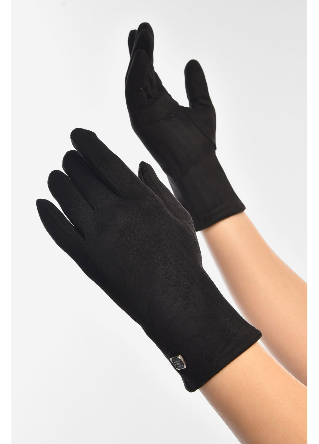 Рукавички жіночі замшеві на штучному хутрі сенсорні чорного кольору Let's Shop (366726344)