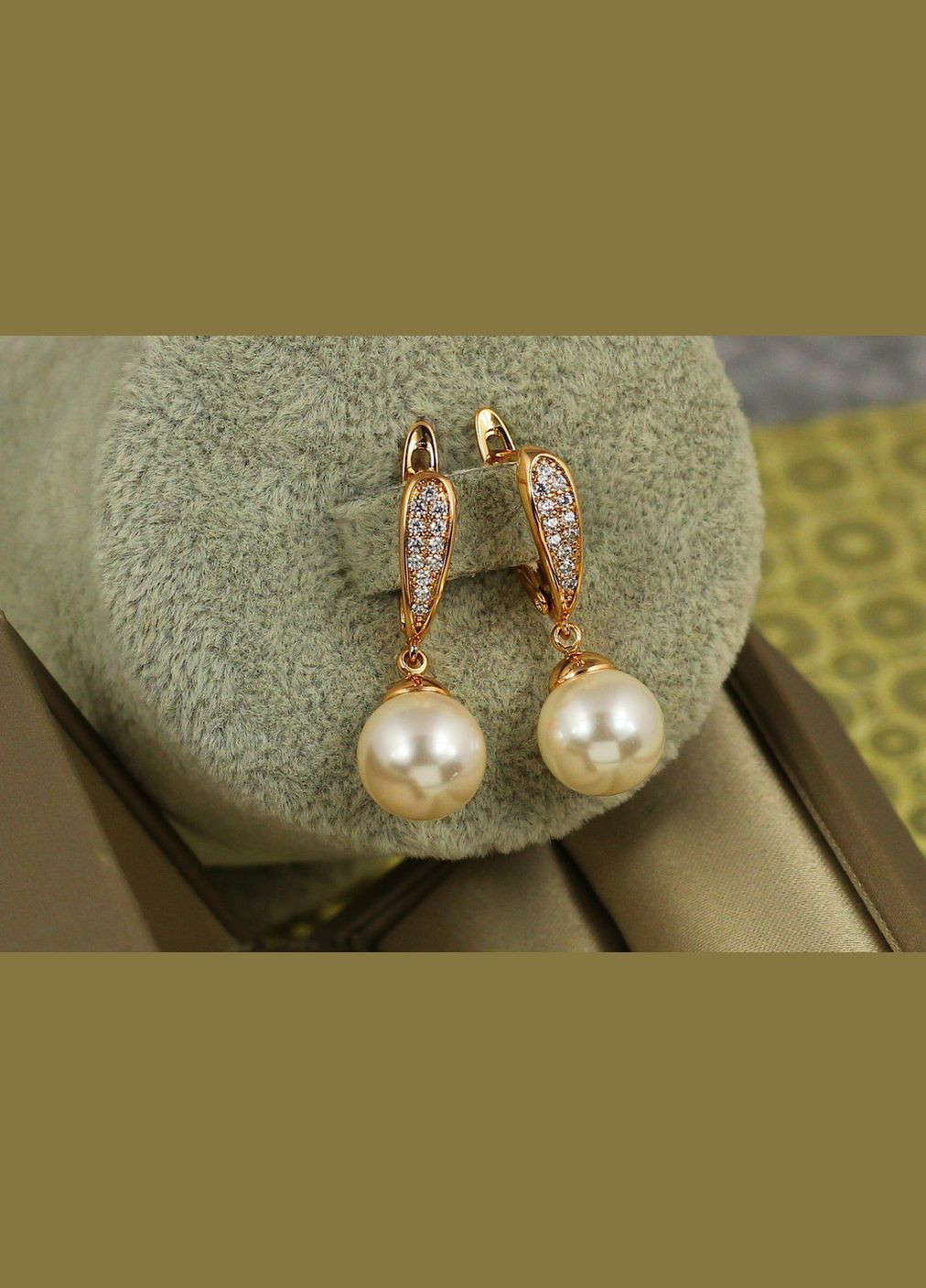 Сережки підвіски з перлами Андромеда 3 см золотисті Xuping Jewelry (316432888)
