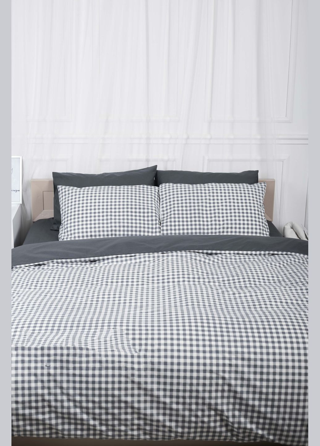 Комплект постельного белья семейный 160х220х2 наволочки 4х50х70 Ranforce Elite (MS-820000033) Moon&Star Gray Square (284416209)