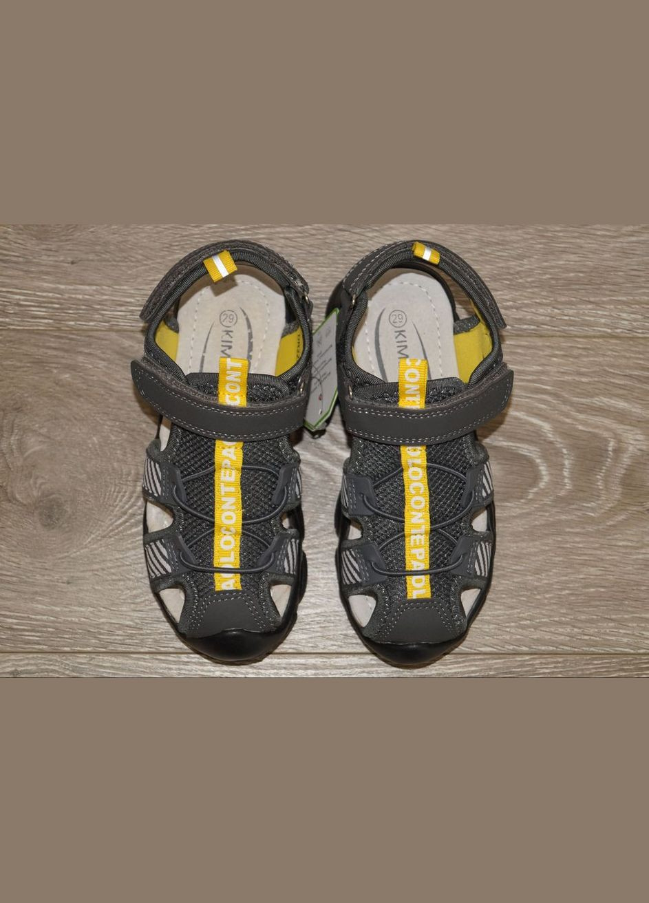 Темно-серые повседневные, кэжуал сандалии для мальчика с закрытым носком темно-серые Kimboo на липучке