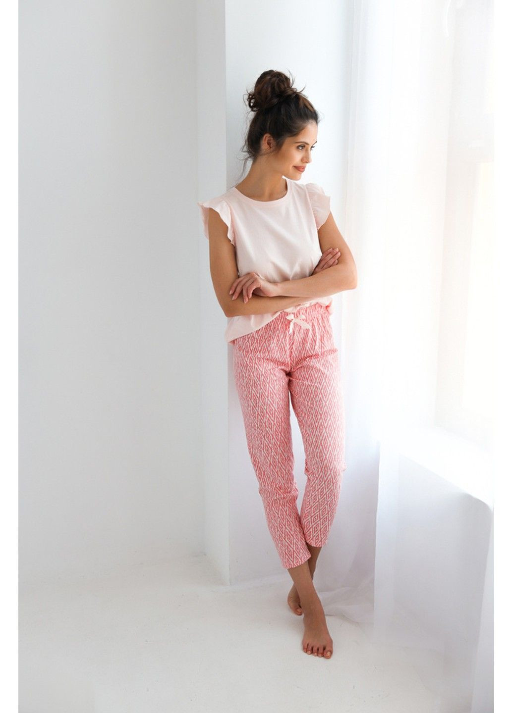 Пудровая пижама хлопковая с брюками абрикосовая elena s2020227 Sensis